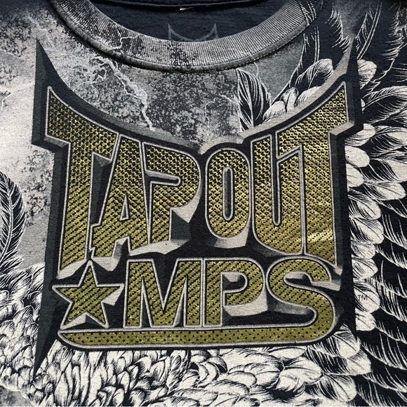 Tapout MPS Shirt Black Eagle Winged Skull Mens Cotton Y2K Grunge Vintage AOP - Picture 3 of 8